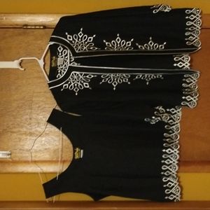 Bob Mackie Wearable Art jacket cardigan set linen embroidered